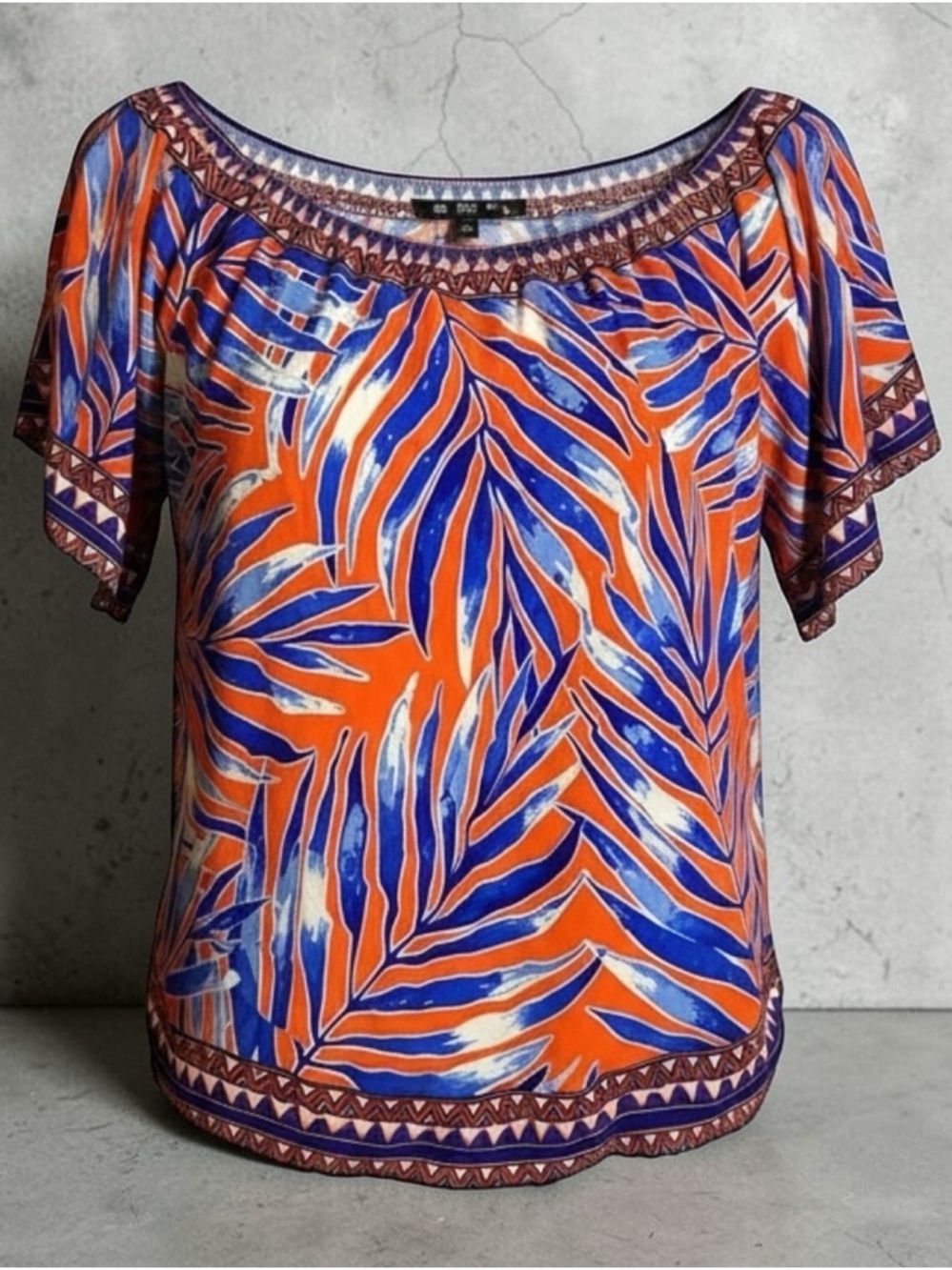 Flying Tomato Orange Blue Tropical Print Blouse Off Shoulder Boho Top